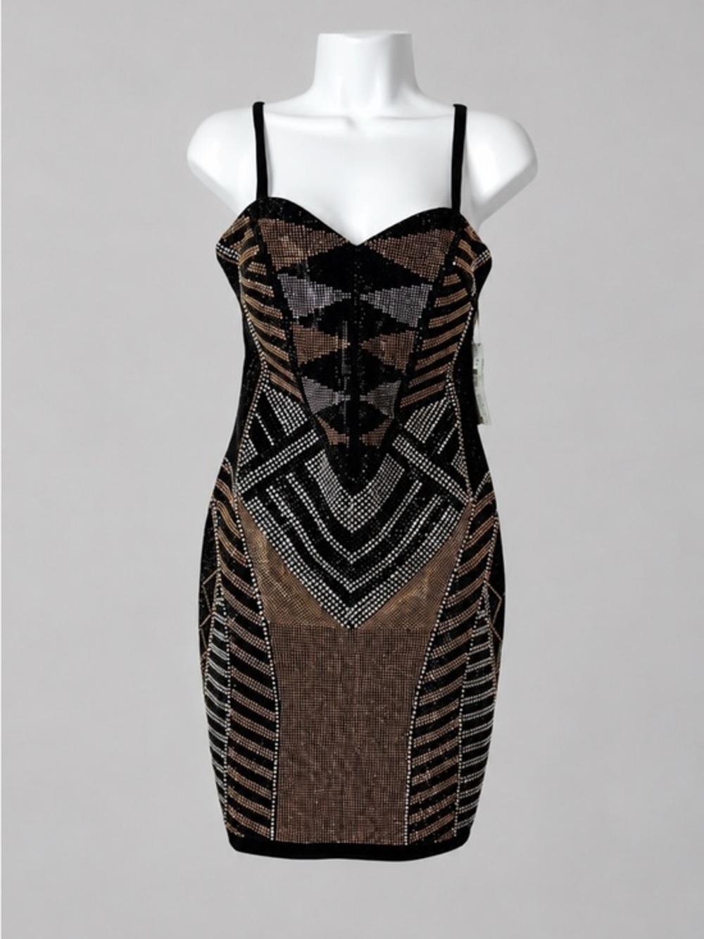 Bisou Bisou Michele Bohbot Studded Dress Black Gold Silver Spaghetti Straps